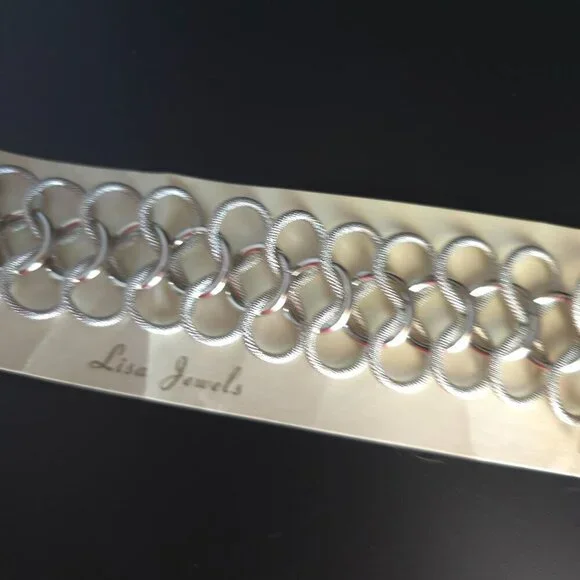 Vintage 80's Lisa Jewels Silver Chain Link Bracelet With Toggle Clasp - Picture 5 of 8